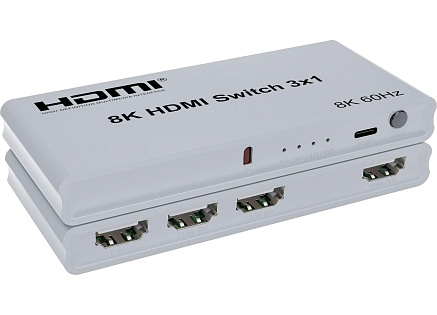 PremiumCord 8K@60Hz, 4K@144Hz HDMI switch 3:1 s dálkovým ovladačem