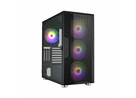 Fortron skříň Midi Tower CUT592, průhledná bočnice, E-ATX, 4x ARGB ventilátor