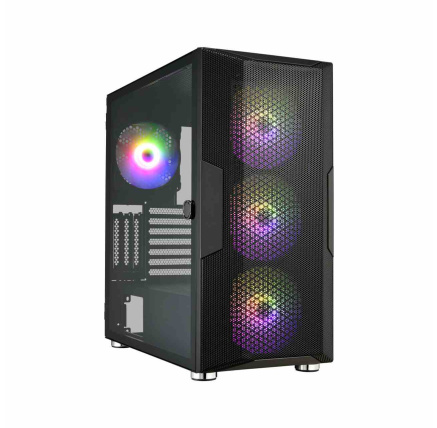 Fortron skříň Midi Tower CUT592, průhledná bočnice, E-ATX, 4x ARGB ventilátor