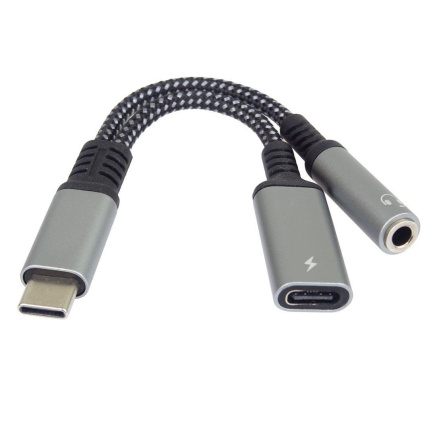 PremiumCord Redukce USB-C /3,5mm jack s DAC chipem + USB-C pro nabíjení 13cm PremiumCord Redukce USB-C /3,5mm jack s DAC chipem + USB-C pro nabíjení 13cm
