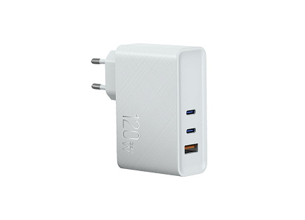 WG - Síťová nabíječka GaN 3x USB 120W, 1x USB-A + 2x USB-C, bílá