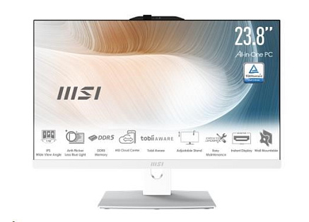 MSI PC AiO Modern AM242P 1M-2089XEU, Core 5 120U, 23.8 FHD, Anti-Glare, Non-Touch, 16GB, 512GB SSD, N/A, No OS, White MSI PC AiO Modern AM242P 1M-2089XEU, Core 5 120U, 23.8 FHD, Anti-Glare, Non-Touch, 16GB, 512GB SSD, N/A, No OS, White