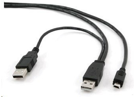 GEMBIRD Kabel USB 2.0 A-Mini B (5pin) propojovací 0,9m DUÁLNÍ (extra napájení)