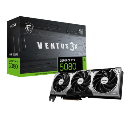 MSI VGA NVIDIA GeForce RTX 5080 16G VENTUS 3X OC, RTX 5080, 16GB GDDR7, 3xDP, 1xHDMI