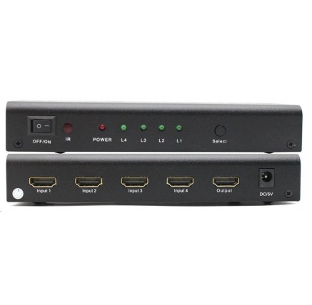 PREMIUMCORD HDMI switch 4:1 kovový s dálkovým ovladačem a napájecím adaptérem