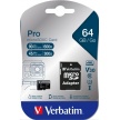 VERBATIM MicroSDXC karta 64GB Pro, U3 + adaptér