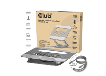Club3D Nastavitelný hliníkový stojan pro notebook s USB-C hubem na 2xUSB, 1xHDMI, 2xUSB-C, 1xRJ45, 360°, 100W, 4K60Hz