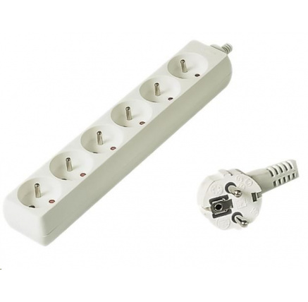 PREMIUMCORD Prodlužovací přívod 230V 5m, 6 zásuvek, bílá PREMIUMCORD Prodlužovací přívod 230V 5m, 6 zásuvek, bílá