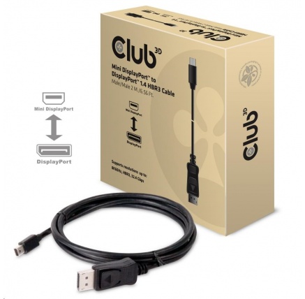 Club3D Adaptér mini DisplayPort 1.4 na DisplayPort 1.4, HBR3 8K60Hz/4K120Hz (M/M), 2m