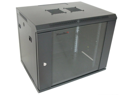 XtendLan 19" nástěnný rozvaděč 12U 600x600, nosnost 60 kg, skleněné dveře, rozložený, černý XtendLan 19" nástěnný rozvaděč 12U 600x600, nosnost 60 kg, skleněné dveře, rozložený, černý