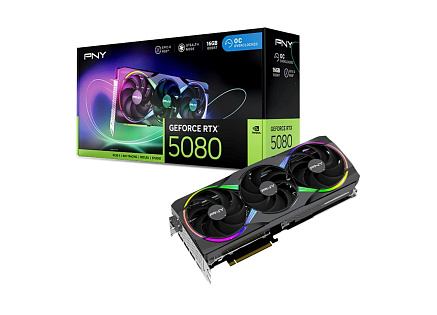 PNY VGA Nvidia GeForce RTX 5080 16GB ARGB OC Triple Fan, RTX 5080 OC, 16GB GDDR7, 3xDP, 1xHDMI