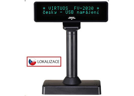 Virtuos VFD zákaznický displej Virtuos FV-2030B 2x20 9mm, USB, černý