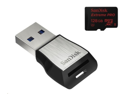 Sandisk MIcroSDXC karta 128GB Extreme PRO (275MB/s, Class 10 UHS-II U3) + USB 3.0 čtečka