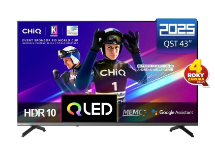 CHiQ U43QST TV 43", UHD, QLED, ultratenká, Google TV, DLG 120 Hz, Dolby Audio, Frameless, metalická