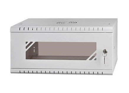 LEXI-Net 19" nástěnný rozvaděč Basic 4U 520x450, skleněné dveře, bez zad, rozložený, šedý LEXI-Net 19" nástěnný rozvaděč Basic 4U 520x450, skleněné dveře, bez zad, rozložený, šedý