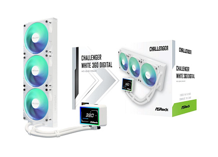 ASROCK Vodní chladič Challenger White 360 Digital, 3x120mm, ARGB, LGA1851, AM5, bílá
