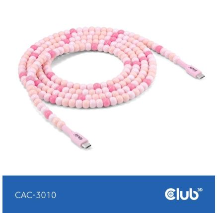 Club3D Kabel s korálky USB-C, 480Mbps, PD 60W, 2m, růžová