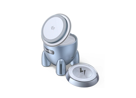 UGREEN magnetická bezdrátová nabíječka 2v1 MagFlow Qi2.2, 25W, MagSafe, raketa, stříbrná