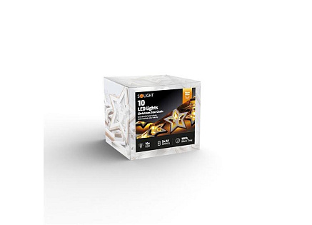 Solight LED vánoční řetěz hvězdy, 10x LED, dřevo, 1,5m, 2x AA