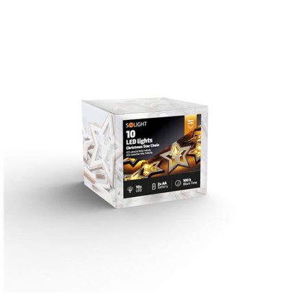 Solight LED vánoční řetěz hvězdy, 10x LED, dřevo, 1,5m, 2x AA Solight LED vánoční řetěz hvězdy, 10x LED, dřevo, 1,5m, 2x AA
