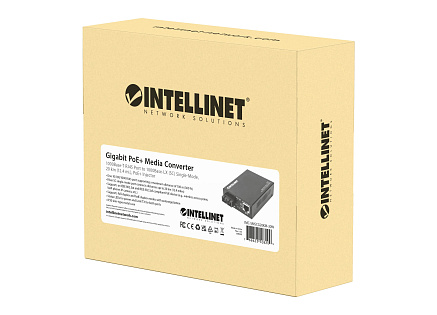 Gigabit PoE+ Media Converter, 1000Base-T RJ45 Port to 1000Base-LX (SC) Single-Mode, 20 km (12.4 mi.), PoE+ Injector