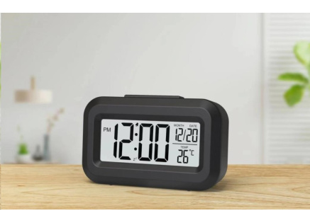 WG - Budík s vnitřním teploměrem WG DigiTherm Alarm, černá