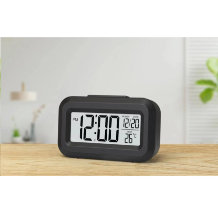 WG - Budík s vnitřním teploměrem WG DigiTherm Alarm, černá