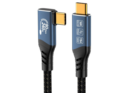PREMIUMCORD Kabel USB4™ Version2.0 80Gbps 16K@60Hz 240W Thunderbolt 3 a 4 kabel zahnutý 1,2m