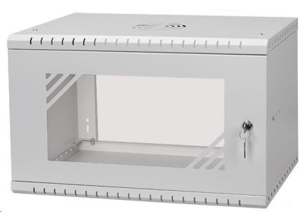 LEXI-Net 19" nástěnný rozvaděč Basic 6U 520x450, skleněné dveře, bez zad, rozložený, šedý