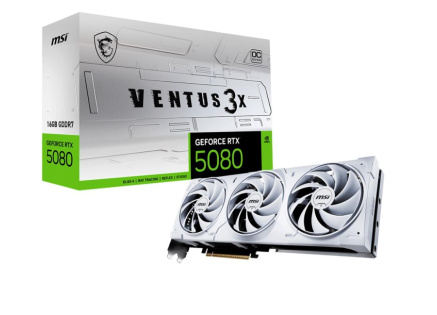 MSI VGA NVIDIA GeForce RTX 5080 16G VENTUS 3X OC WHITE, RTX 5080, 16GB GDDR7, 3xDP, 1xHDMI