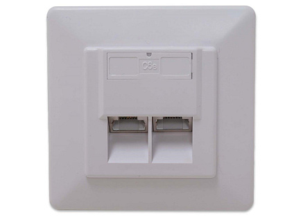 Zásuvka STP 2x RJ45 Cat6, duální svorkovnice, pod omítku Zásuvka STP 2x RJ45 Cat6, duální svorkovnice, pod omítku