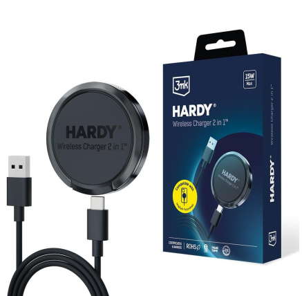 3mk bezdrátová nabíječka - HARDY Wireless Charger 2in1 s funkcí stojánku, 15w, černá 3mk bezdrátová nabíječka - HARDY Wireless Charger 2in1 s funkcí stojánku, 15w, černá