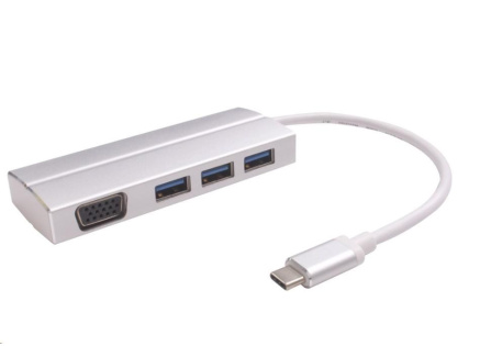 PREMIUMCORD Adaptér USB 3.1 Type-C male na VGA female + 3x USB 3.0, aluminum