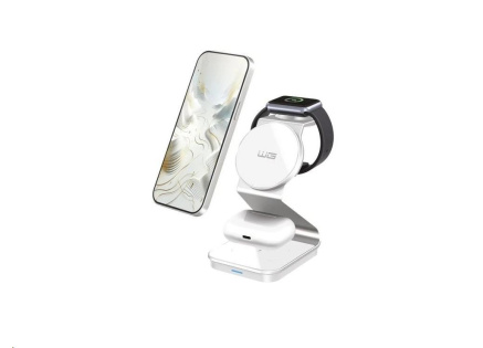 WG - Bezdrátová nabíječka WG37, 3v1 FAST MAGNET, 15W+3W+3W, bílá
