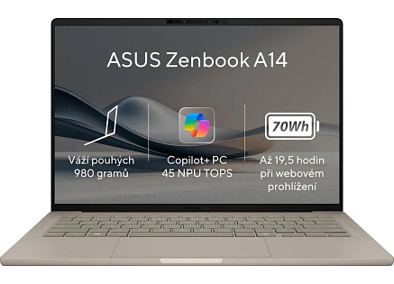 ASUS NTB Zenbook 14 (UX3407QA-OLED305W), QS X-X1-26-100, 14" 1920 x 1200, 32GB, 1TB SSD, QAdreno, W11 Home, Beige
