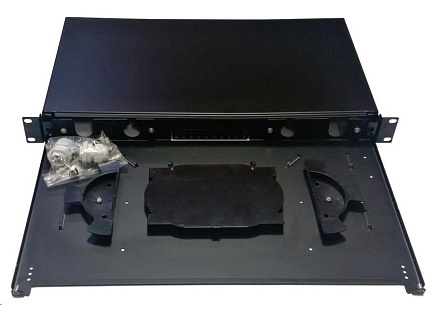 Optická vana výsuvná 1U, modulární bez čela s kazetou na 24 svarů, černá