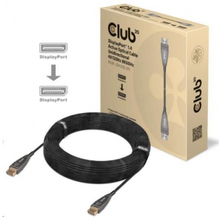 Club3D Kabel DisplayPort 1.4 Active Optical Unidirectional 4K120Hz 8K60Hz (M/M), 20m Club3D Kabel DisplayPort 1.4 Active Optical Unidirectional 4K120Hz 8K60Hz (M/M), 20m