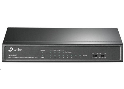 TP-Link switch TL-SF1008LP (8x100Mb/s, 4xPoE, 41W, fanless)