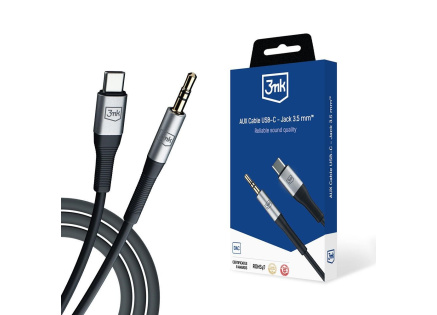 3mk audio kabel - AUX Cable USB-C - Jack 3,5 mm, 1m, černá