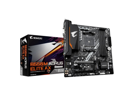 GIGABYTE MB Sc AM4 B550M AORUS ELITE AX, AMD B550, 4xDDR4, 1xHDMI, 1xDVI, mATX