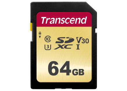 TRANSCEND SDXC karta 64GB 500S, UHS-I U3 V30 (R:95/W:50 MB/s)