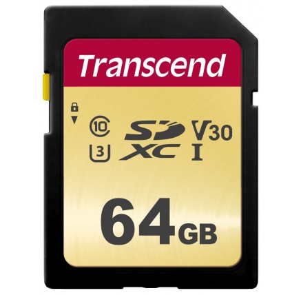 TRANSCEND SDXC karta 64GB 500S, UHS-I U3 V30 (R:95/W:50 MB/s)