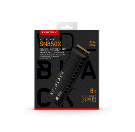 WD BLACK SSD NVMe 8TB PCIe SN850X, Powered by SanDisk, Gen4, (R:7200, W:6600MB/s), Chladič