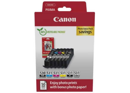 Canon Cartridge PGI-530/CLI-531 PGBK/C/M/Y/BK/GY + Canon PAPÍR GP-501 4X6 50