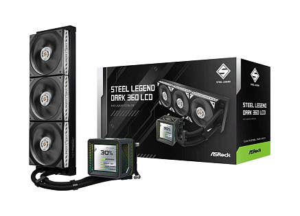 ASROCK Vodní chladič Steel Legend Dark 360 LCD, 3x120mm, LGA1851, AM5, černá
