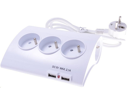 PREMIUMCORD Prodlužovací přívod 230V 1,5m 5zásuvek+vypínač+2x USB 2A