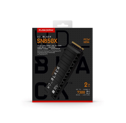 WD BLACK SSD NVMe 2TB PCIe SN850X Powered by SanDisk, Gen4, (R:7300, W:6600MB/s), Chladič WD BLACK SSD NVMe 2TB PCIe SN850X Powered by SanDisk, Gen4, (R:7300, W:6600MB/s), Chladič