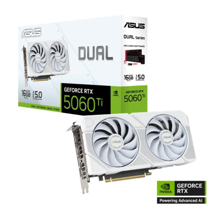 ASUS VGA NVIDIA GeForce RTX 5060 Ti DUAL 16G WHITE, 16GB GDDR7, 3xDP, 1xHDMI ASUS VGA NVIDIA GeForce RTX 5060 Ti DUAL 16G WHITE, 16GB GDDR7, 3xDP, 1xHDMI