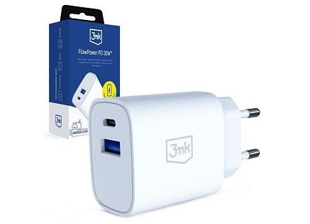 3mk FlowPower 30W 1A1C PD 3,0 QC4+ White 3mk FlowPower 30W 1A1C PD 3,0 QC4+ White