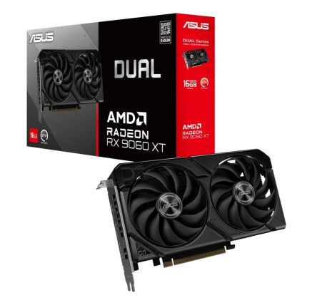ASUS VGA AMD Radeon RX 9060 XT DUAL 16GB, RX 9060 XT, 16GB GDDR6, 2xDP, 1xHDMI